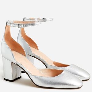 J. Crew Maisie Ankle-Strap Metallic Heels